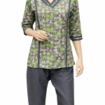 Uniform Botanical Prints V-Neck Tunic Featuring A Vibrant Green -FZ116