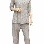 Uniform Set – Floral Print V-Neck Grey -FZ117