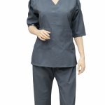 Uniform V-Neck Design and Three-Quarter Length Sleeves Charcoal -FZ106