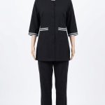 Uniform Set Black with White Stripe Accents Mandarin Collar FZ-166