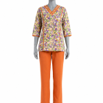 Uniform Cotton Set Floral Print Comfort with Contrast Trim FZ-163