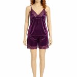 Women's Luxury Satin Lace Cami & Shorts Sleepwear Set FZ-179