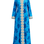 Women's Elegant Blue Floral Embroidered Maxi Kaftan Dress FZ-198