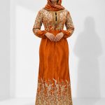 Women's Rust Orange Embroidered Maxi Dress with Matching Hijab FZ-202