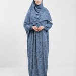 Blue Floral Printed One-Piece Prayer Dress (Khimar with Attached Abaya)